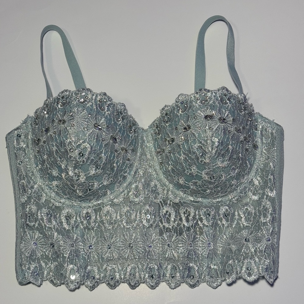Windsor Lace Corset Top |  Light blue w/ rhinestones Women’s Size S